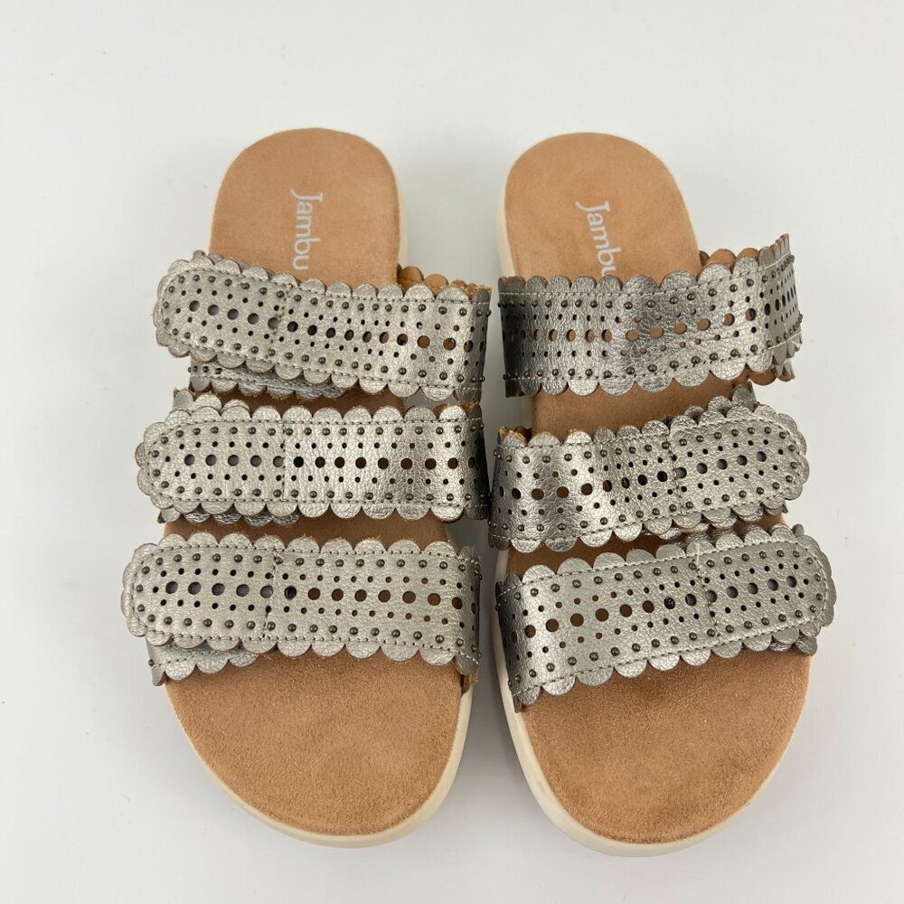 Jambu JBU Sandals Womens Size 7 Metallic Gold Perforated Strappy Comfort Shoes - Picture 3 of 9